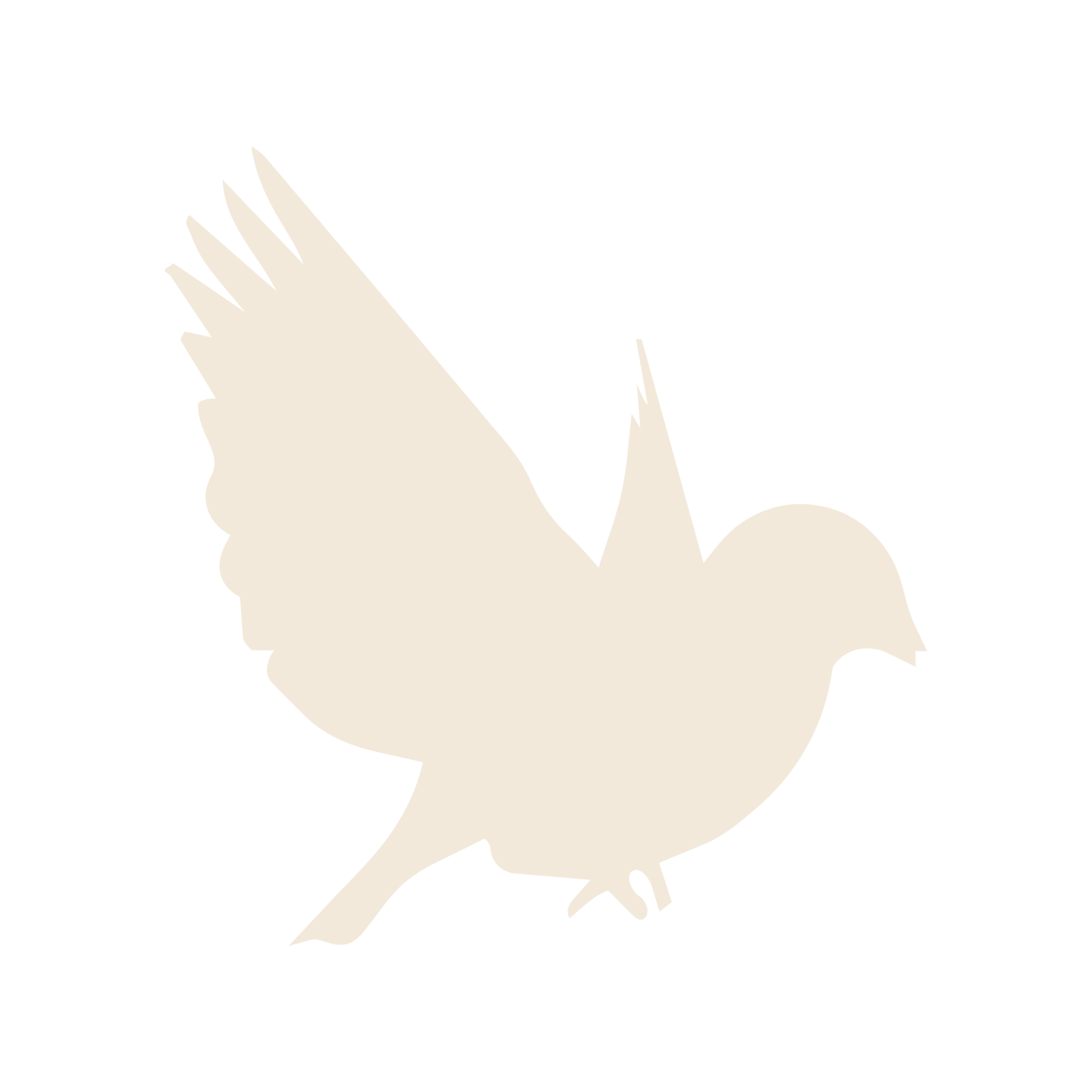 Tyylitelty vaaleanbeige lintusiluetti, siivet levällään ja nokka oikealle.